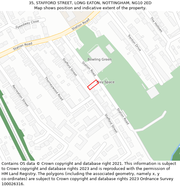 35, STAFFORD STREET, LONG EATON, NOTTINGHAM, NG10 2ED: Location map and indicative extent of plot