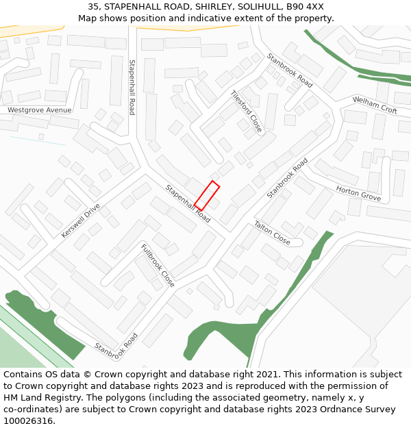 35, STAPENHALL ROAD, SHIRLEY, SOLIHULL, B90 4XX: Location map and indicative extent of plot