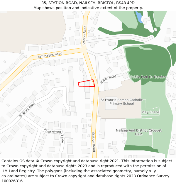 35, STATION ROAD, NAILSEA, BRISTOL, BS48 4PD: Location map and indicative extent of plot