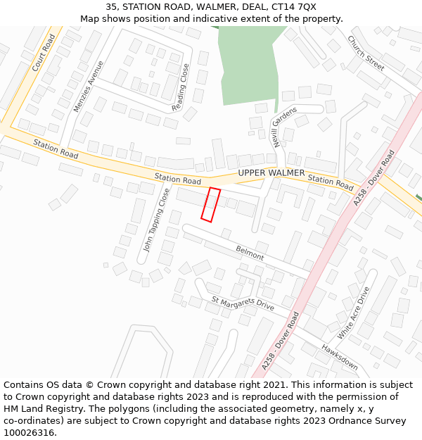 35, STATION ROAD, WALMER, DEAL, CT14 7QX: Location map and indicative extent of plot