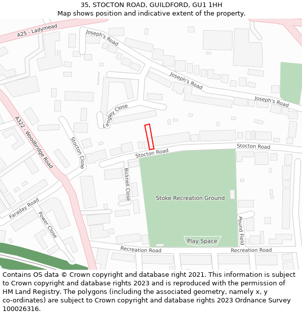 35, STOCTON ROAD, GUILDFORD, GU1 1HH: Location map and indicative extent of plot