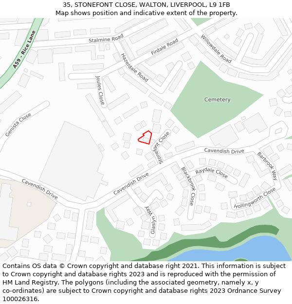 35, STONEFONT CLOSE, WALTON, LIVERPOOL, L9 1FB: Location map and indicative extent of plot