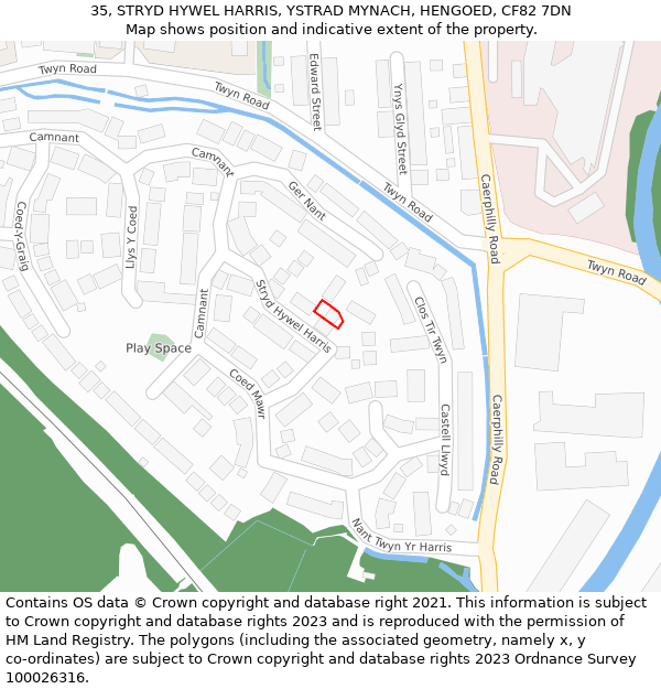 35, STRYD HYWEL HARRIS, YSTRAD MYNACH, HENGOED, CF82 7DN: Location map and indicative extent of plot