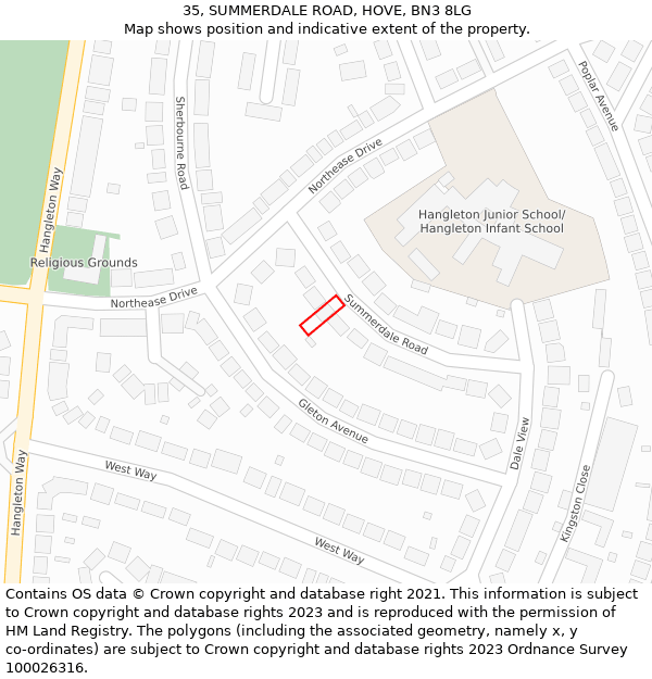 35, SUMMERDALE ROAD, HOVE, BN3 8LG: Location map and indicative extent of plot