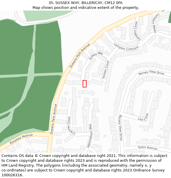 35, SUSSEX WAY, BILLERICAY, CM12 0FA: Location map and indicative extent of plot