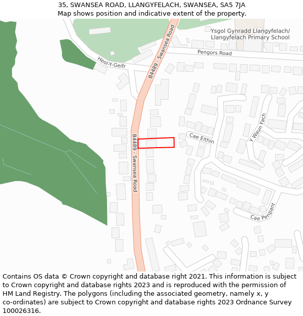 35, SWANSEA ROAD, LLANGYFELACH, SWANSEA, SA5 7JA: Location map and indicative extent of plot