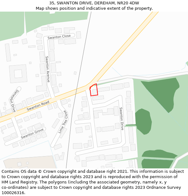 35, SWANTON DRIVE, DEREHAM, NR20 4DW: Location map and indicative extent of plot