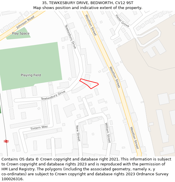 35, TEWKESBURY DRIVE, BEDWORTH, CV12 9ST: Location map and indicative extent of plot