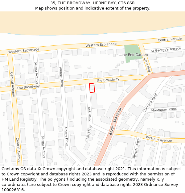 35, THE BROADWAY, HERNE BAY, CT6 8SR: Location map and indicative extent of plot