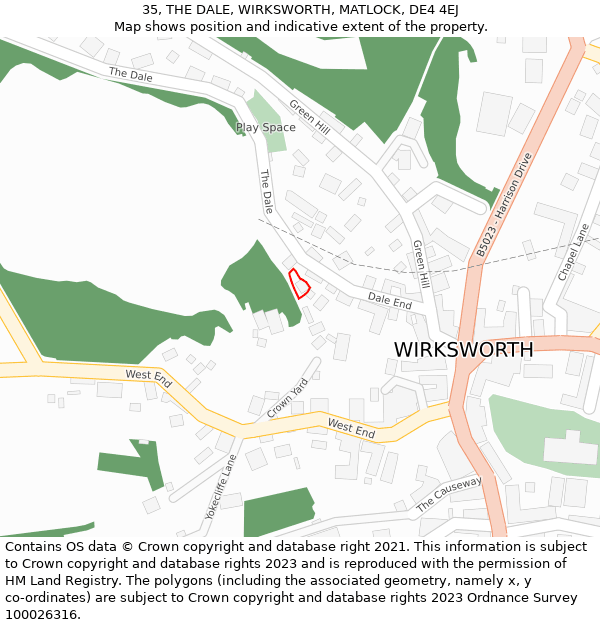 35, THE DALE, WIRKSWORTH, MATLOCK, DE4 4EJ: Location map and indicative extent of plot