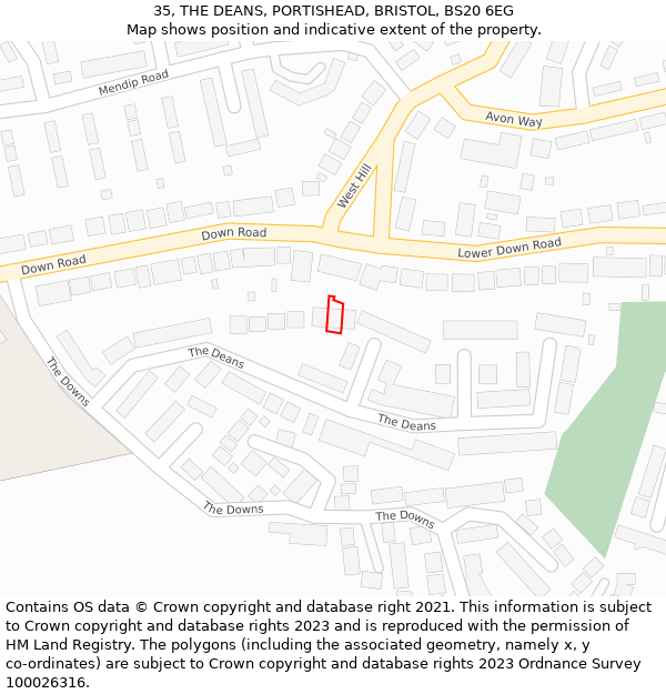 35, THE DEANS, PORTISHEAD, BRISTOL, BS20 6EG: Location map and indicative extent of plot