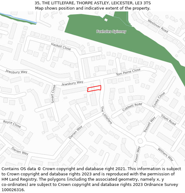 35, THE LITTLEFARE, THORPE ASTLEY, LEICESTER, LE3 3TS: Location map and indicative extent of plot