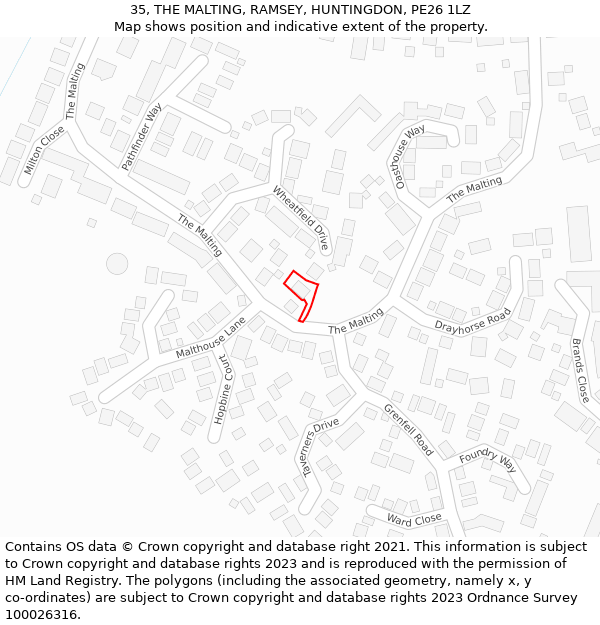 35, THE MALTING, RAMSEY, HUNTINGDON, PE26 1LZ: Location map and indicative extent of plot