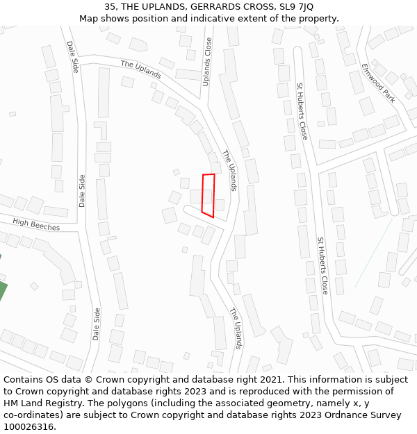 35, THE UPLANDS, GERRARDS CROSS, SL9 7JQ: Location map and indicative extent of plot