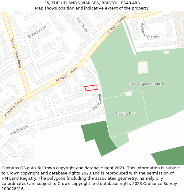 35, THE UPLANDS, NAILSEA, BRISTOL, BS48 4RS: Location map and indicative extent of plot