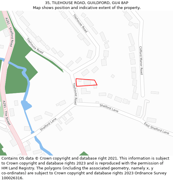 35, TILEHOUSE ROAD, GUILDFORD, GU4 8AP: Location map and indicative extent of plot