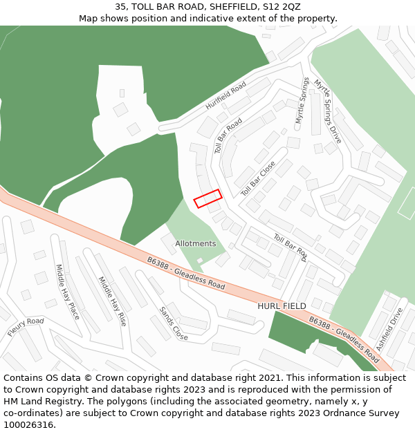 35, TOLL BAR ROAD, SHEFFIELD, S12 2QZ: Location map and indicative extent of plot