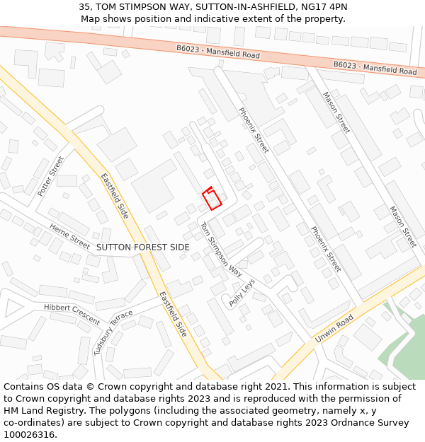 35, TOM STIMPSON WAY, SUTTON-IN-ASHFIELD, NG17 4PN: Location map and indicative extent of plot