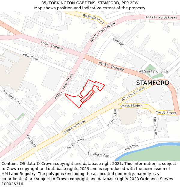 35, TORKINGTON GARDENS, STAMFORD, PE9 2EW: Location map and indicative extent of plot