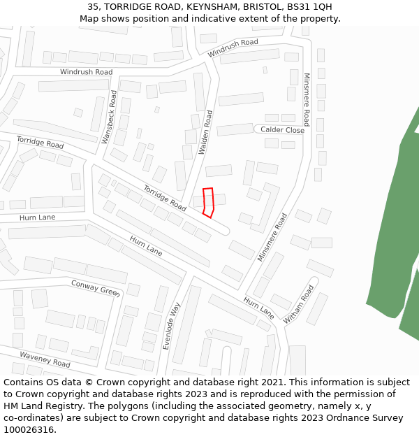 35, TORRIDGE ROAD, KEYNSHAM, BRISTOL, BS31 1QH: Location map and indicative extent of plot