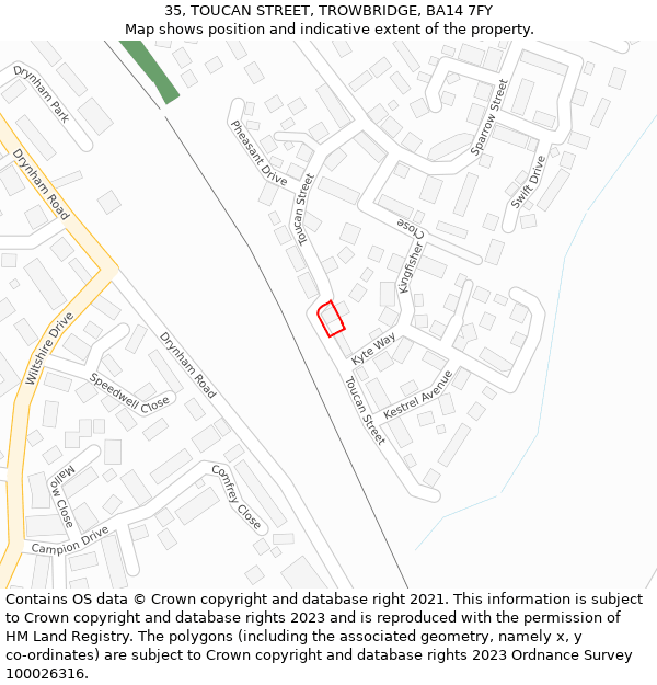 35, TOUCAN STREET, TROWBRIDGE, BA14 7FY: Location map and indicative extent of plot