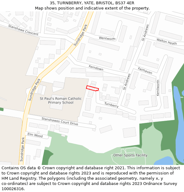 35, TURNBERRY, YATE, BRISTOL, BS37 4ER: Location map and indicative extent of plot