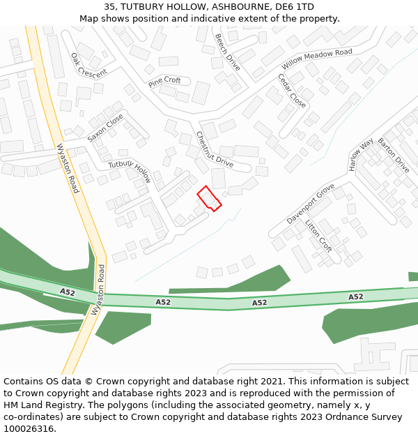 35, TUTBURY HOLLOW, ASHBOURNE, DE6 1TD: Location map and indicative extent of plot