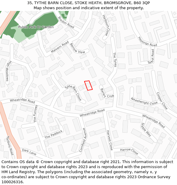 35, TYTHE BARN CLOSE, STOKE HEATH, BROMSGROVE, B60 3QP: Location map and indicative extent of plot