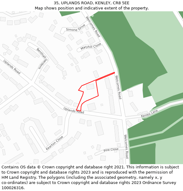 35, UPLANDS ROAD, KENLEY, CR8 5EE: Location map and indicative extent of plot