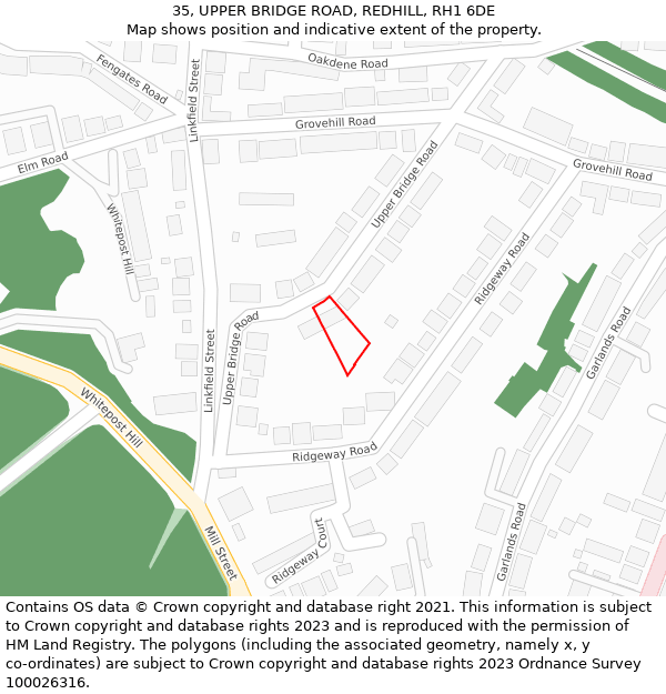 35, UPPER BRIDGE ROAD, REDHILL, RH1 6DE: Location map and indicative extent of plot