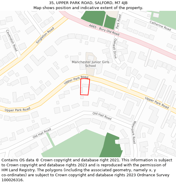 35, UPPER PARK ROAD, SALFORD, M7 4JB: Location map and indicative extent of plot