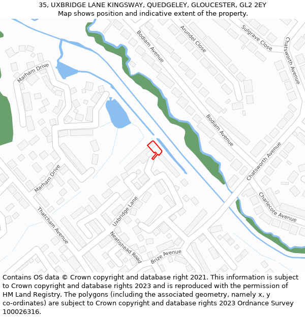 35, UXBRIDGE LANE KINGSWAY, QUEDGELEY, GLOUCESTER, GL2 2EY: Location map and indicative extent of plot