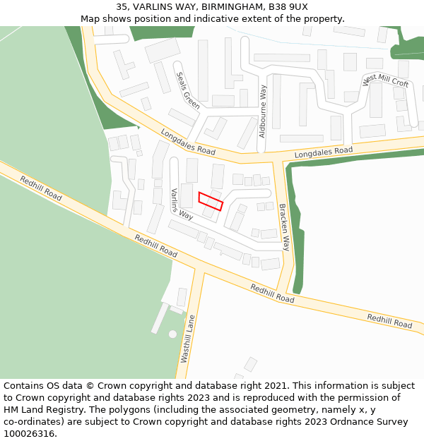 35, VARLINS WAY, BIRMINGHAM, B38 9UX: Location map and indicative extent of plot