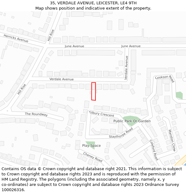 35, VERDALE AVENUE, LEICESTER, LE4 9TH: Location map and indicative extent of plot