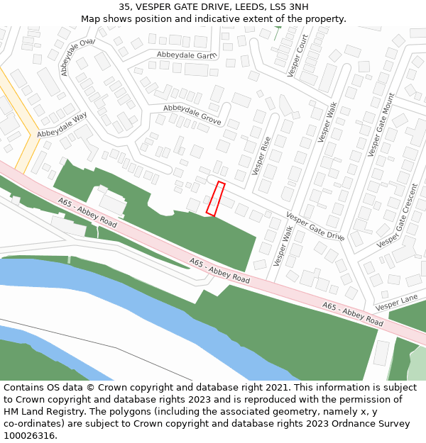 35, VESPER GATE DRIVE, LEEDS, LS5 3NH: Location map and indicative extent of plot