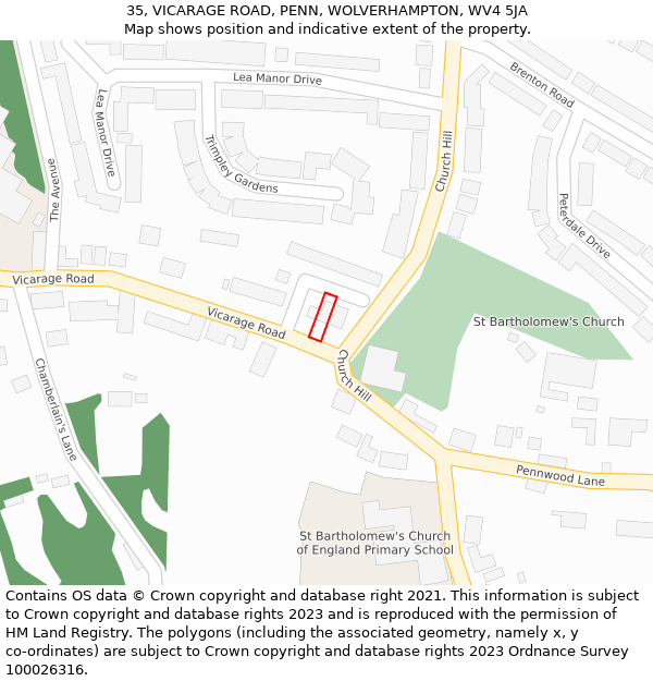 35, VICARAGE ROAD, PENN, WOLVERHAMPTON, WV4 5JA: Location map and indicative extent of plot