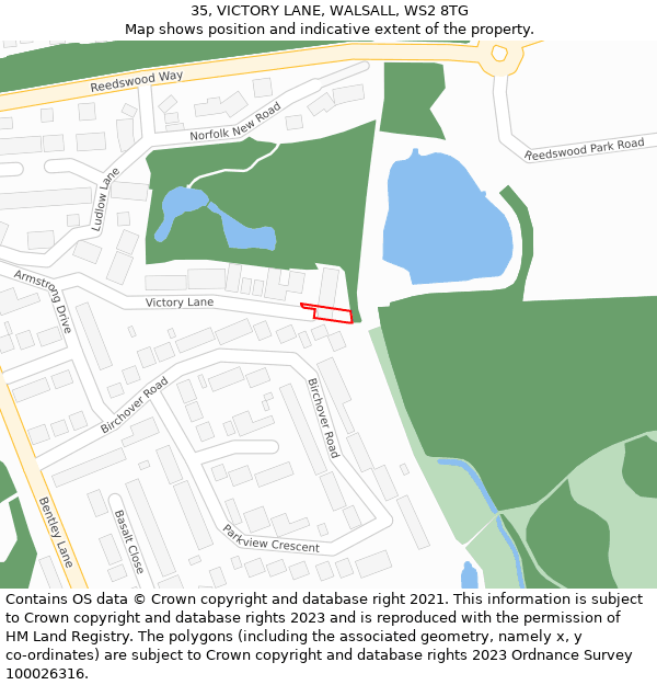 35, VICTORY LANE, WALSALL, WS2 8TG: Location map and indicative extent of plot