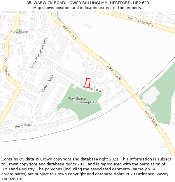 35, WARWICK ROAD, LOWER BULLINGHAM, HEREFORD, HR2 6FB: Location map and indicative extent of plot