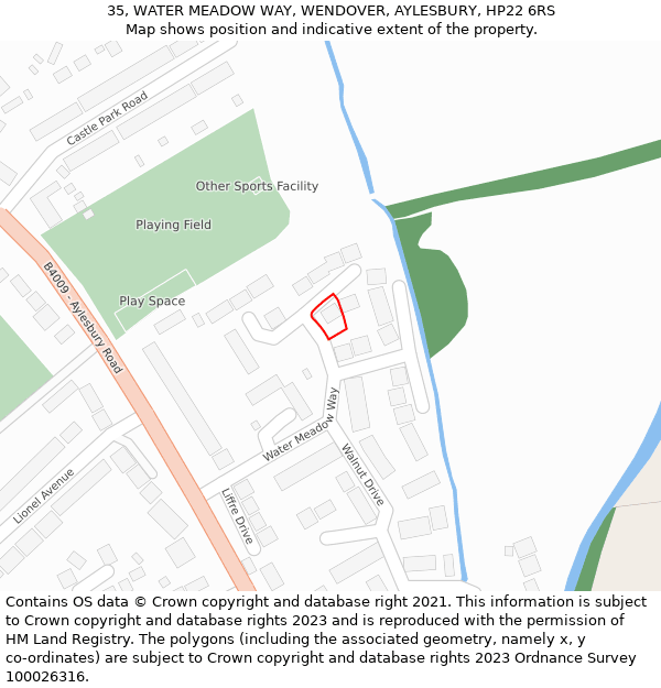 35, WATER MEADOW WAY, WENDOVER, AYLESBURY, HP22 6RS: Location map and indicative extent of plot