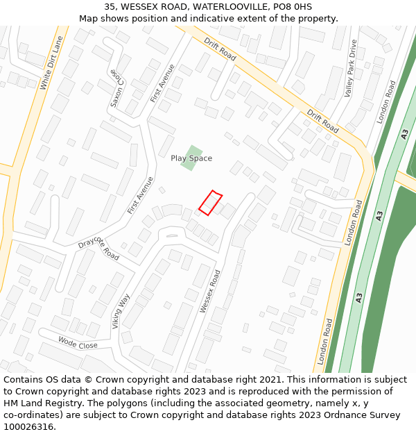 35, WESSEX ROAD, WATERLOOVILLE, PO8 0HS: Location map and indicative extent of plot