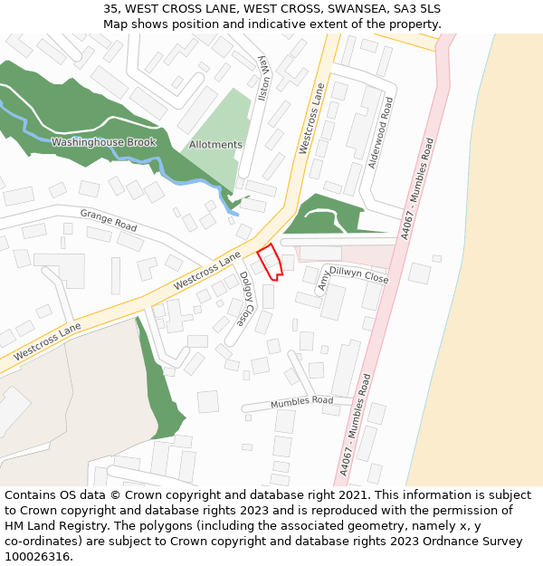 35, WEST CROSS LANE, WEST CROSS, SWANSEA, SA3 5LS: Location map and indicative extent of plot