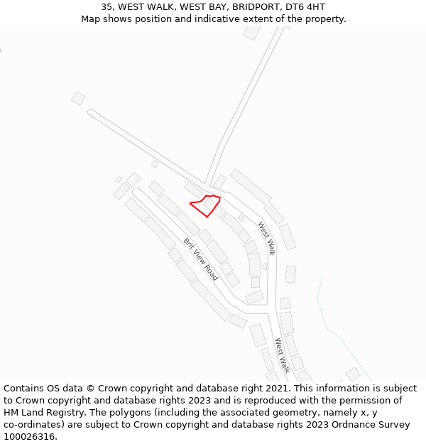 35, WEST WALK, WEST BAY, BRIDPORT, DT6 4HT: Location map and indicative extent of plot