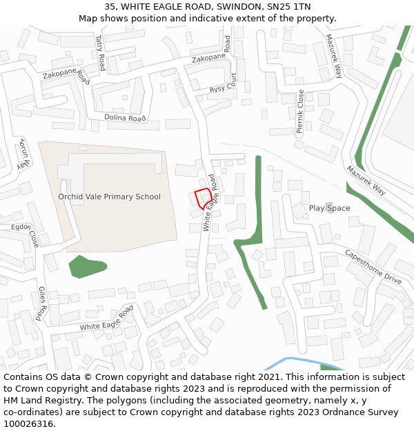 35, WHITE EAGLE ROAD, SWINDON, SN25 1TN: Location map and indicative extent of plot