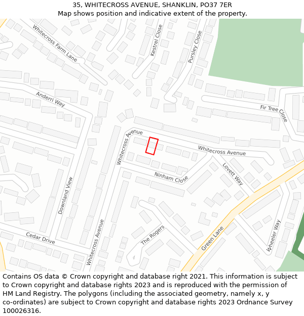 35, WHITECROSS AVENUE, SHANKLIN, PO37 7ER: Location map and indicative extent of plot