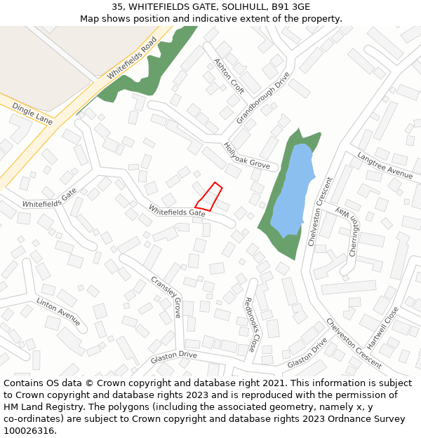 35, WHITEFIELDS GATE, SOLIHULL, B91 3GE: Location map and indicative extent of plot