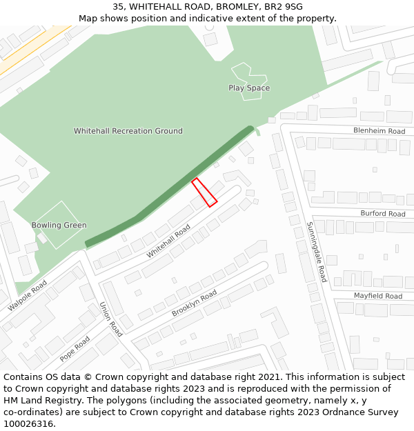 35, WHITEHALL ROAD, BROMLEY, BR2 9SG: Location map and indicative extent of plot