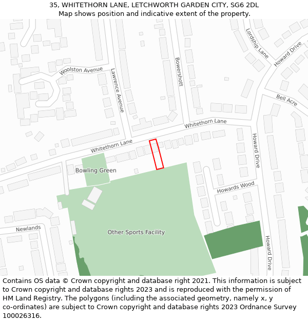 35, WHITETHORN LANE, LETCHWORTH GARDEN CITY, SG6 2DL: Location map and indicative extent of plot
