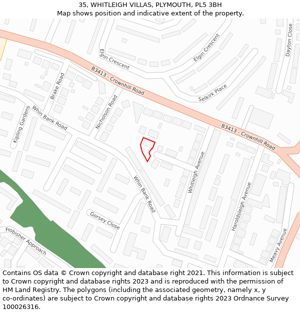 35, WHITLEIGH VILLAS, PLYMOUTH, PL5 3BH: Location map and indicative extent of plot