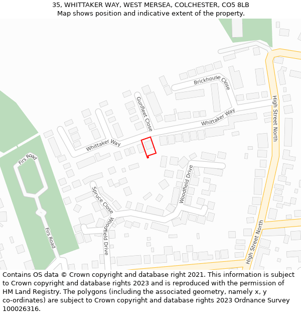 35, WHITTAKER WAY, WEST MERSEA, COLCHESTER, CO5 8LB: Location map and indicative extent of plot