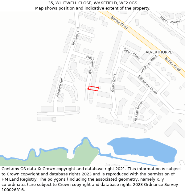 35, WHITWELL CLOSE, WAKEFIELD, WF2 0GS: Location map and indicative extent of plot